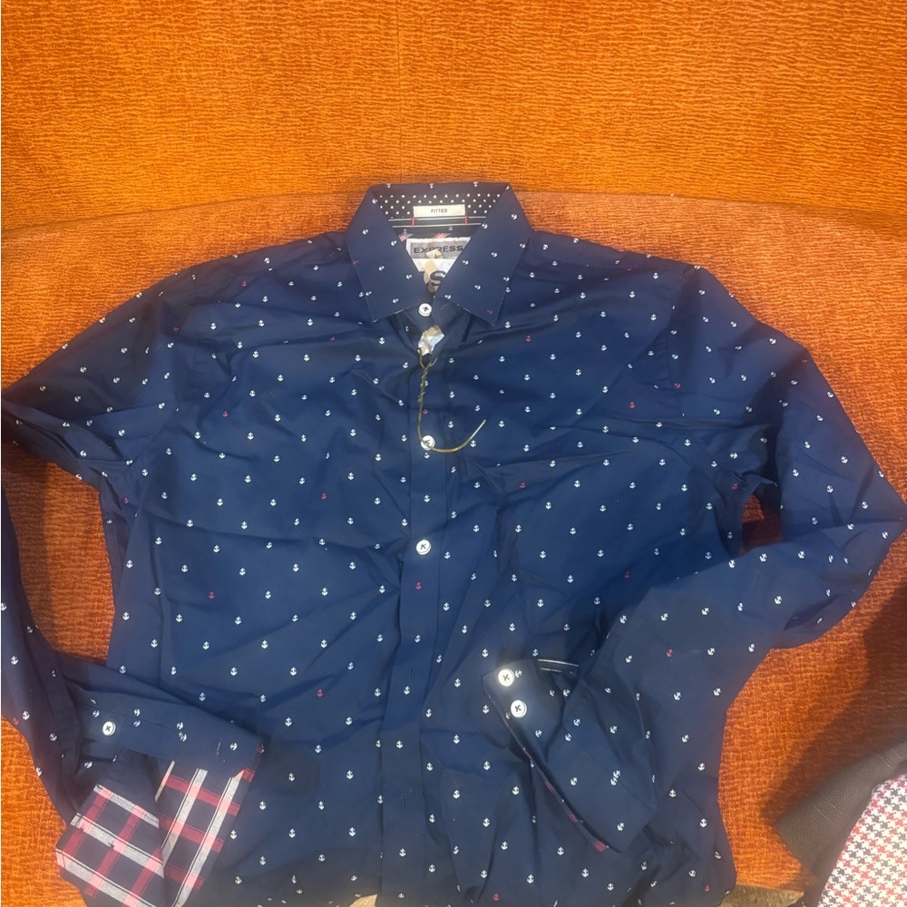 Express Navy Shirt with White and Red Details
